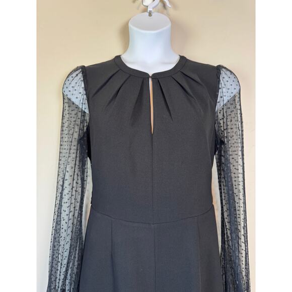 Adelyn Rae Sz L Black Jumpsuit Open Back Sheer Sleeves Wide Leg Classic Elegant - Picture 3 of 15